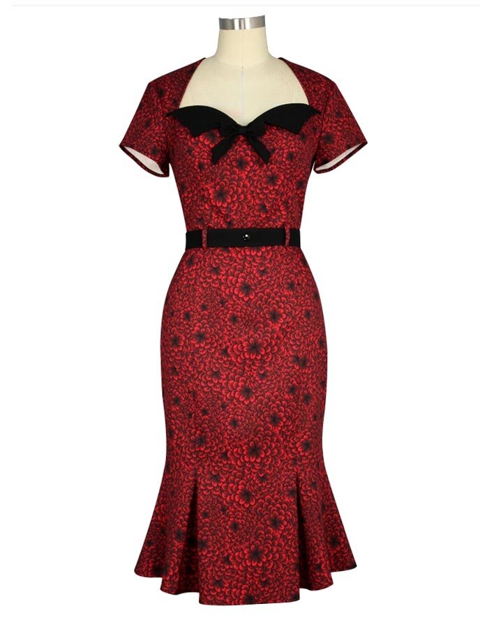 Dress Floral günstig Kaufen-Vintage Fishtail Dress Floral Red. Vintage Fishtail Dress Floral Red . 