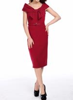 Bow Collar Pencil Dress Red