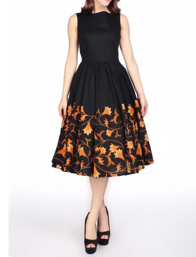 Sleeveless Dress Black Orange
