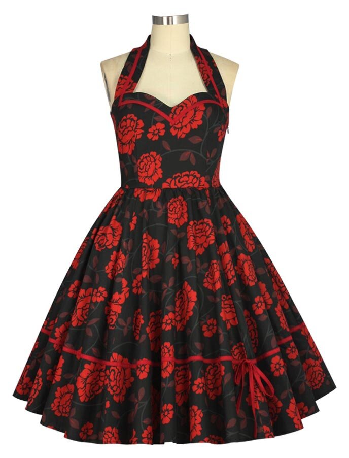 Kleid günstig Kaufen-Sweetheart Vintage Kleid Schwarz-Rot. Sweetheart Vintage Kleid Schwarz-Rot . 