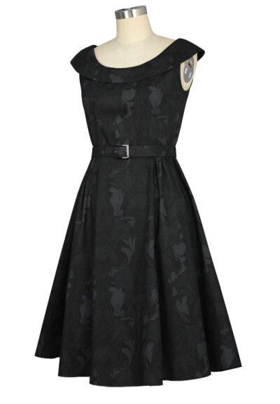 Schwarzes Retro Kleid mit großem Kragen