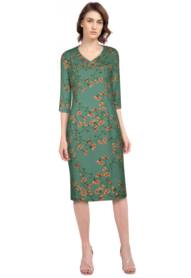 Kleid günstig Kaufen-Retro Pencil-Kleid mit Blumen Grün. Retro Pencil-Kleid mit Blumen Grün . 