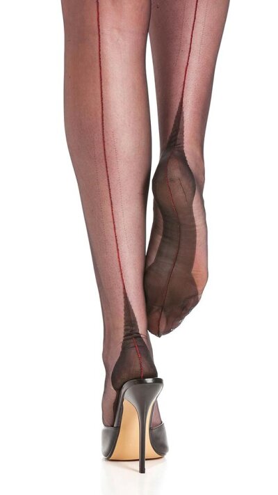 Nylons Pointed Heel Schwarz mit roter Naht