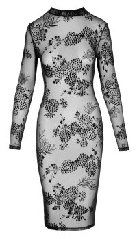 Langarm-Kleid mit Blüten-Samtflockprint